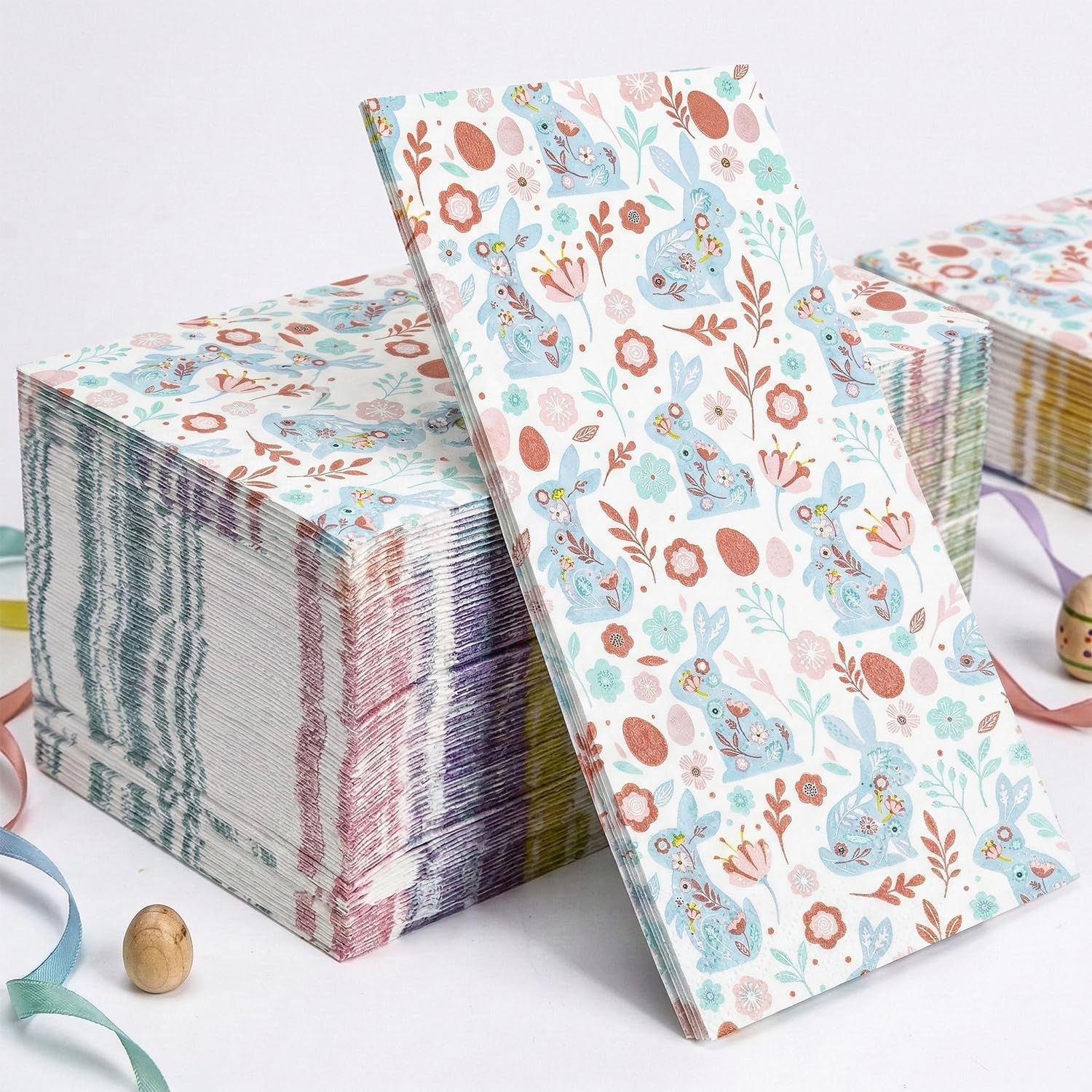 50 Pcs Easter Napkins， Bunny Flower Easter Eggs Disposable Decorative Hand Spring Paper Napkin for Decoupage Kitchen Party Supplies Table Decor，2 Ply Disposable Dinner Guest Napkin (easter)