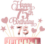 75th Birthday Cake Decorations, 75th Birthday Candles Cake Numeral Candles and Glitter Happy 75th Birthday Cake Toppers Set for Birthday Party Supplies (Rose Gold)
