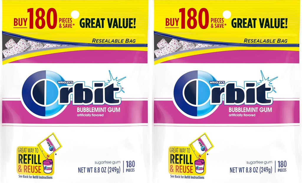 ORBIT Gum Bubblemint Sugar Free Chewing Gum Bulk Pack, 180 ct Bag (Pack of 2)