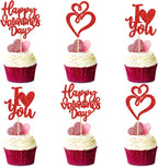 Ercaido 24 Pack Red Happy Valentine's Day Cupcake Toppers Heart I Love You Cupcake Picks Wedding Engagement Bridal Shower Valentine's Party Cake Decorations