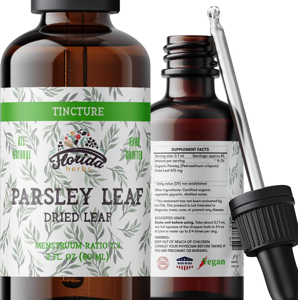 Parsley Leaf Tincture Alcohol-Free Extract, Organic Parsley (Petroselinum crispum) Dried Leaf - Non-GMO in Cold-Pressed Organic Vegetable Glycerin - 2 Oz