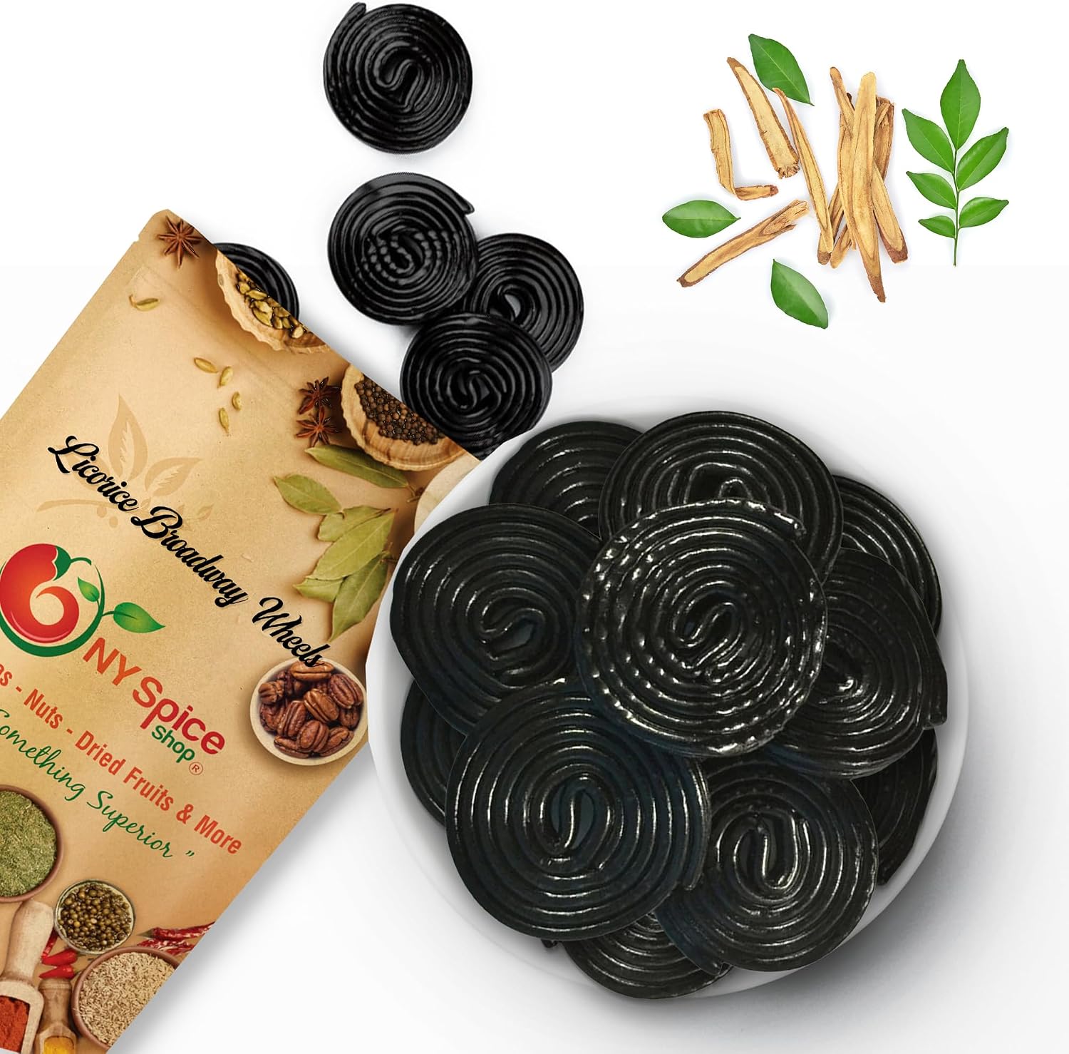 NY SPICE SHOP Black Licorice Candy - 1 Pound Australian Licorice - Broadway Wheels Candy - Raspberry Candy Liquorice - Old Fashioned Candy For Sweet Lovers