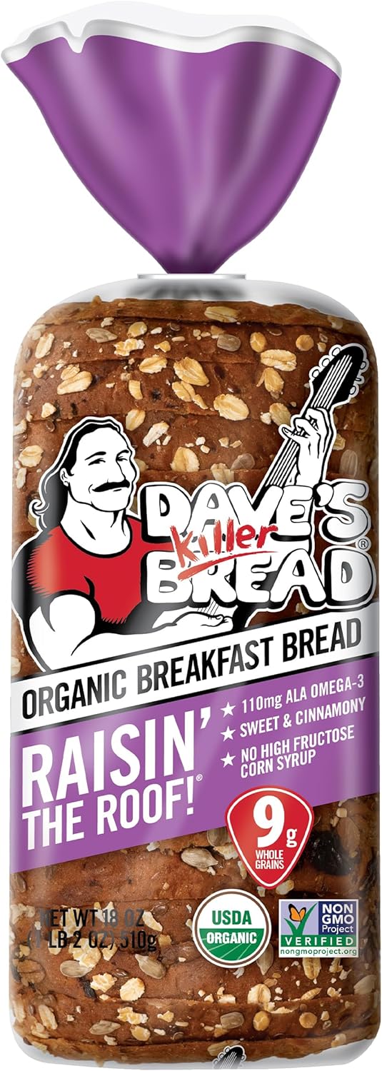 Dave's Killer Bread Raisin' the Roof!, Cinnamon Raisin Organic Breakfast Bread, 18 oz Loaf