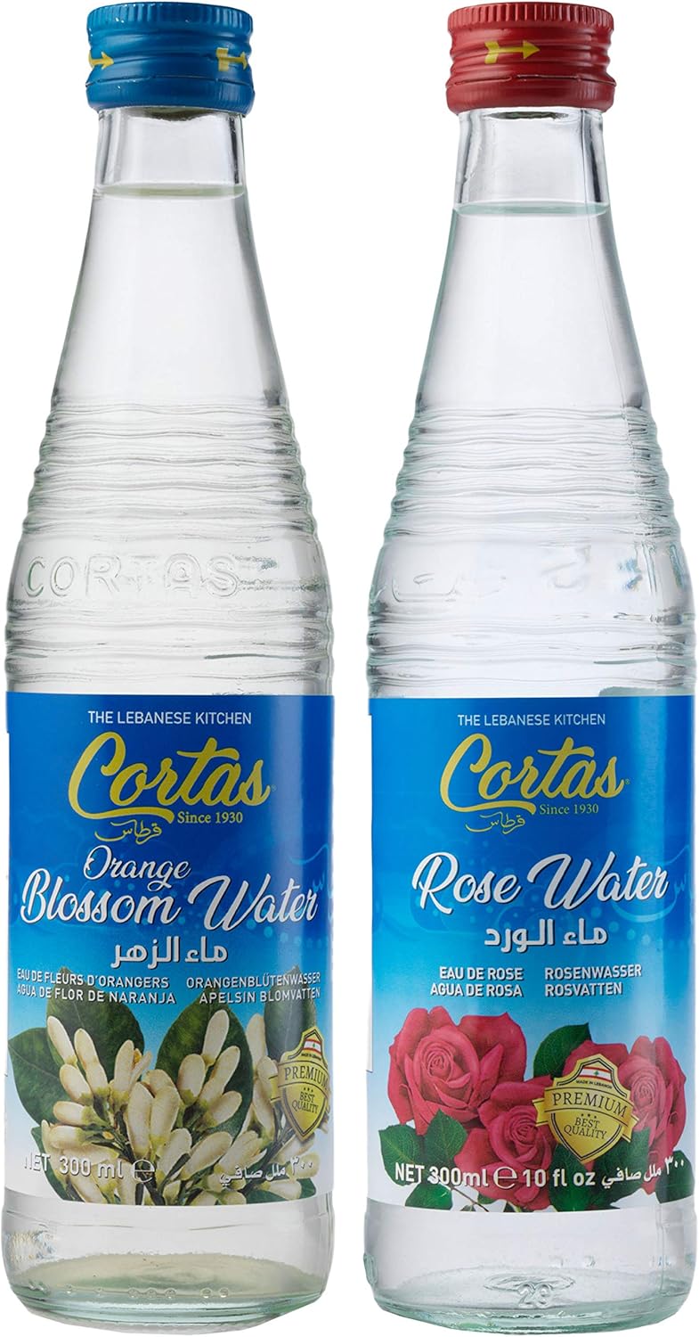 Cortas Combo Pack - Rose Water 10 Fl. Oz. & Orange Blossom Water 10 Fl. Oz - Total 2 Bottles