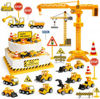 HERCOCCI 25Pcs Construction Cake Topper, Excavator Tower Cupcake Topper Bulldozer Backhoe Traffic Road Sign Cake Decor Vehicles Decorations Construction Birthday Party Supplies
