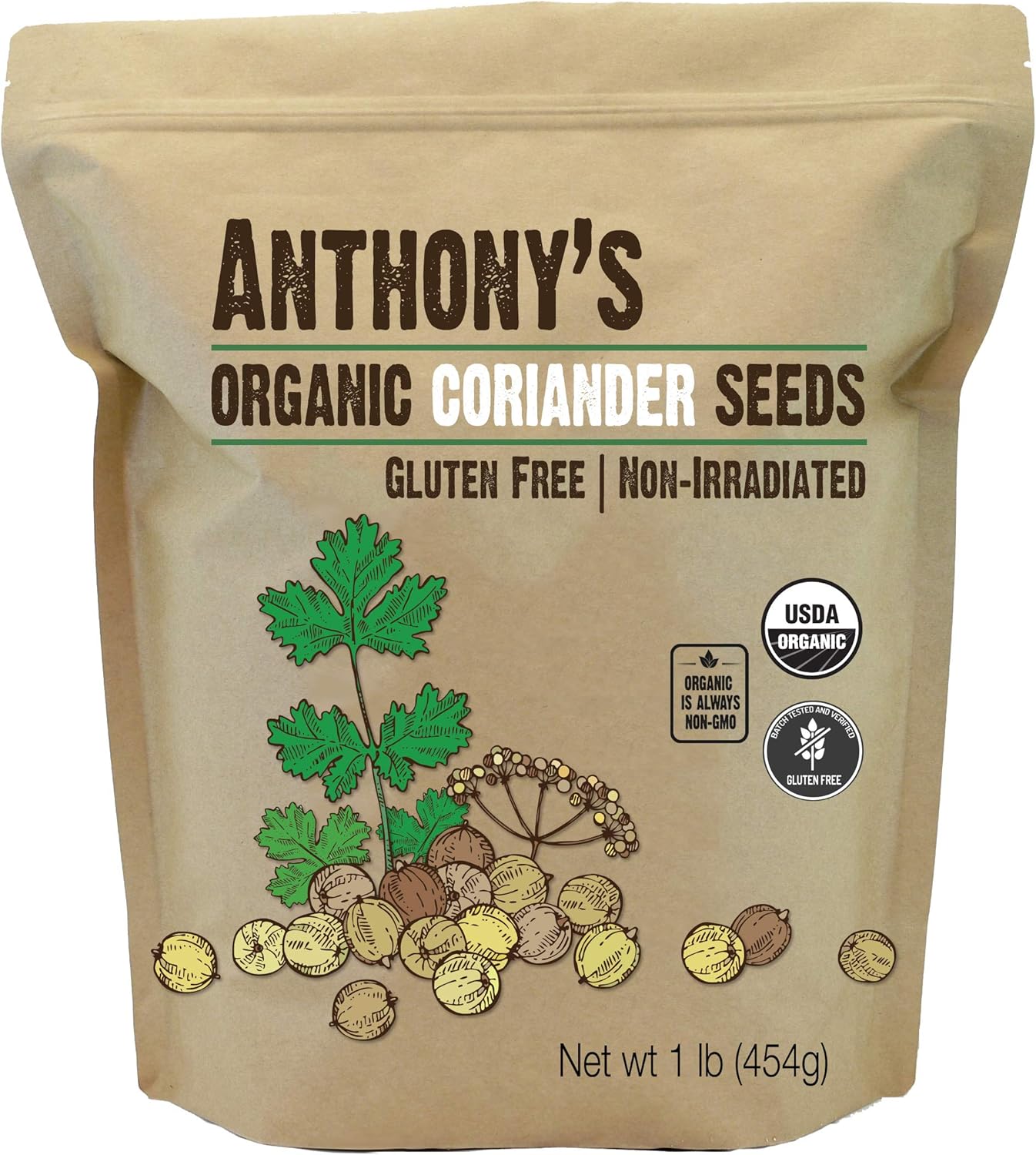 Anthony's Organic Coriander Seeds, 1 lb, Gluten Free, Non GMO, Non Irradiated, Keto Friendly