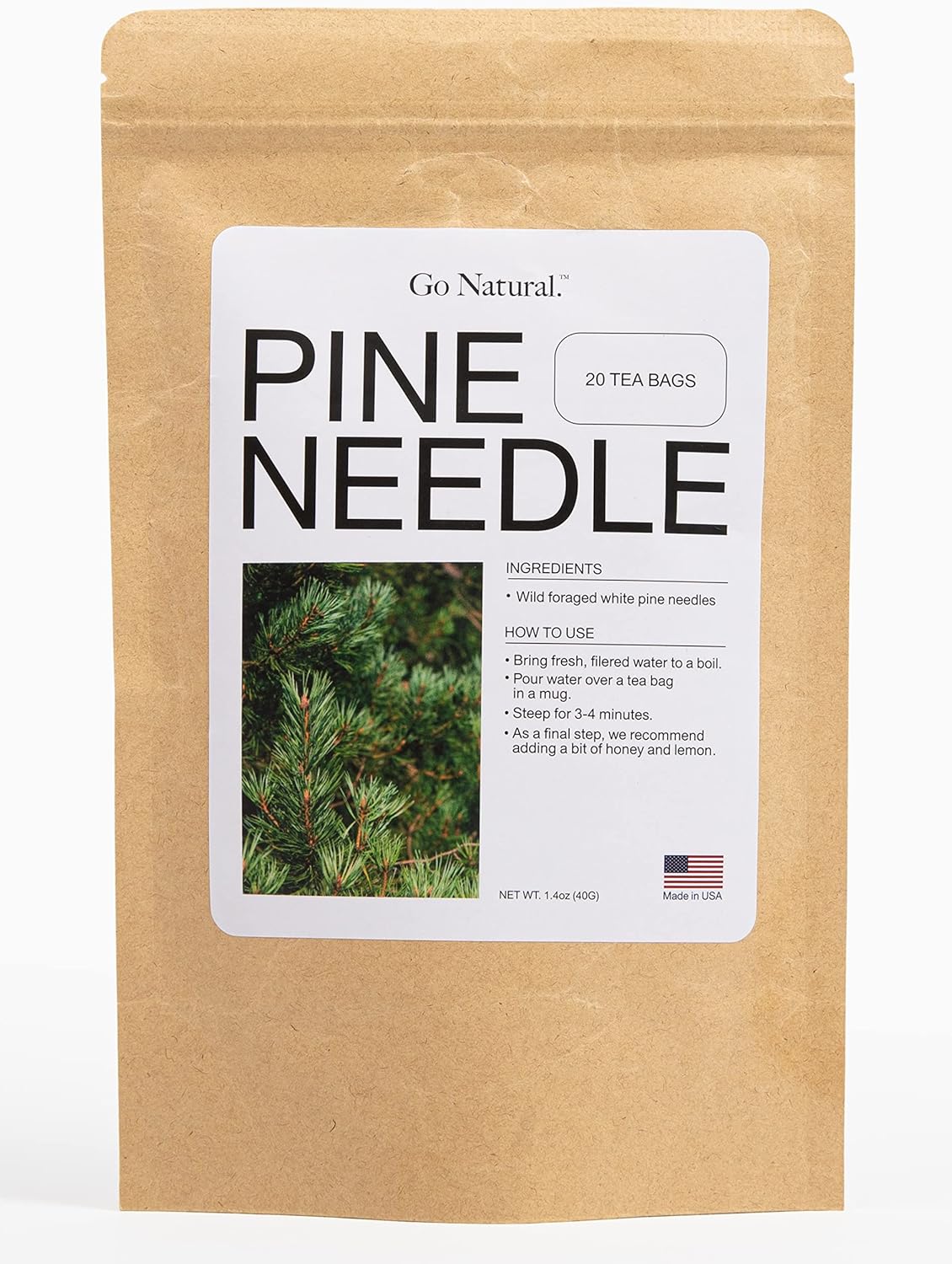 Pine needle tea, wild-foraged in the USA, picked from northern white pines | Protects against infection, strengthens immunity, high in antioxidants, natural suramin (20 Count (Pack of 1))