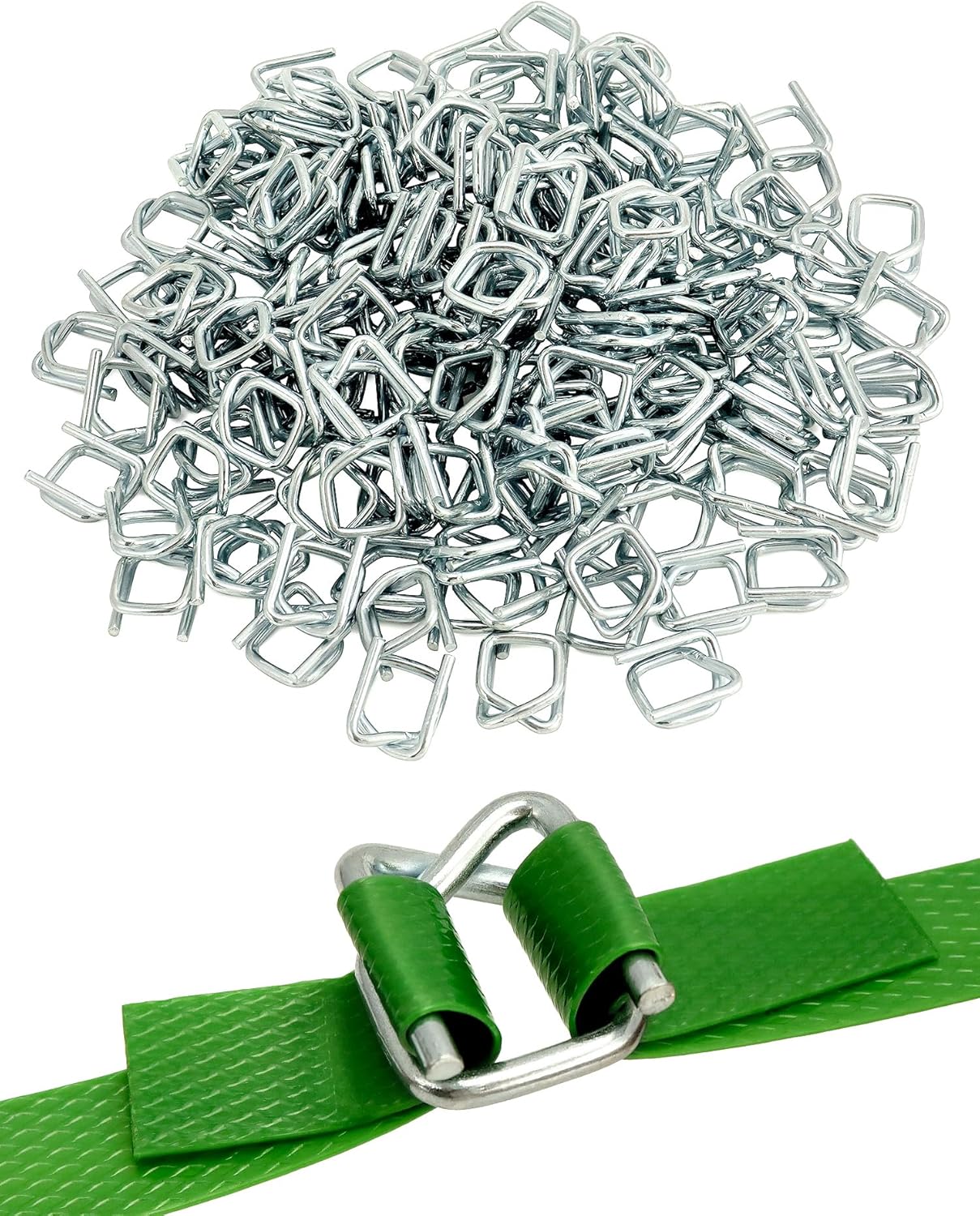 QWORK Metal Wire Buckle, 1/2" Width, 200 Pack, Silver, for Polypropylene Strapping Cord Strapping