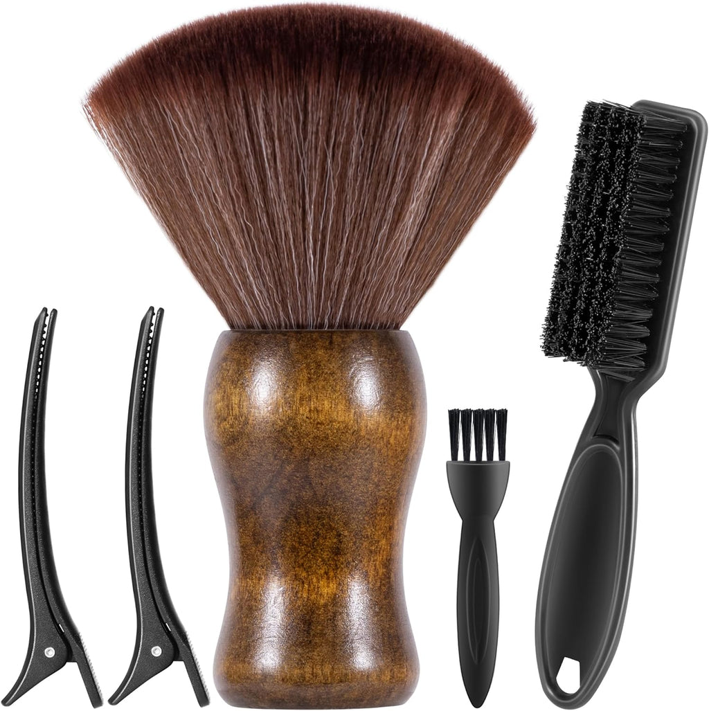 SALONSILK Barber Neck Duster Shaving Brush Set, 5 in 1 Professional Barber Accessories Cleaning Supplies, Hair Cutting Cleaning Hairbrush Styling Tool