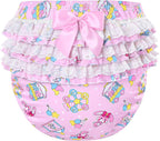 LittleForBig Silky Washable Reusable Waterproof Ruffled Lace Bow Usagi Pastel Circus Pattern Ruffle Adult Diaper Cover XL