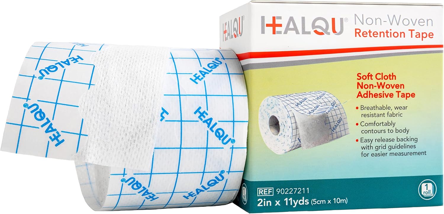 HEALQU Retention Tape Non Woven Adhesive Breathable Wear Resistent Fabric Easy Release Backing with Grid (2x11)