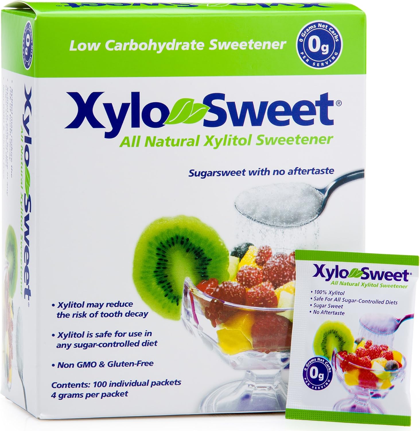 Xlear XyloSweet Plant Sourced Xylitol Sweetener - Pure Natural Sugar Substitute, Granules, Non-GMO, Gluten-Free, 100 Packets (Pack of 1)