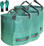 Standard 3-Pack 16 Gallons Yard Garden Bags (D18,H15 inch) W/Gardening Gloves, Reusable Leaf Bags,Grass Clippings,Lawn Debris Bag,Laundry Container,Patio Trash Bin,Yard Waste Bags,Weeds Bag 4 handles
