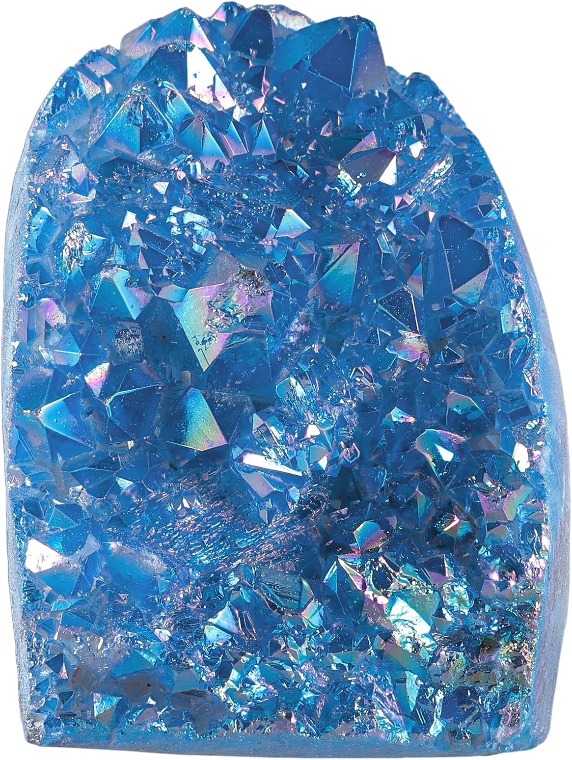 mookaitedecor Angel Aura Quartz Geode Crystal Cluster Specimen, Titanium Coated Rock Crystal Stone Mineral for Home Decor & Collector's Gift 0.44-0.66 LB, Blue