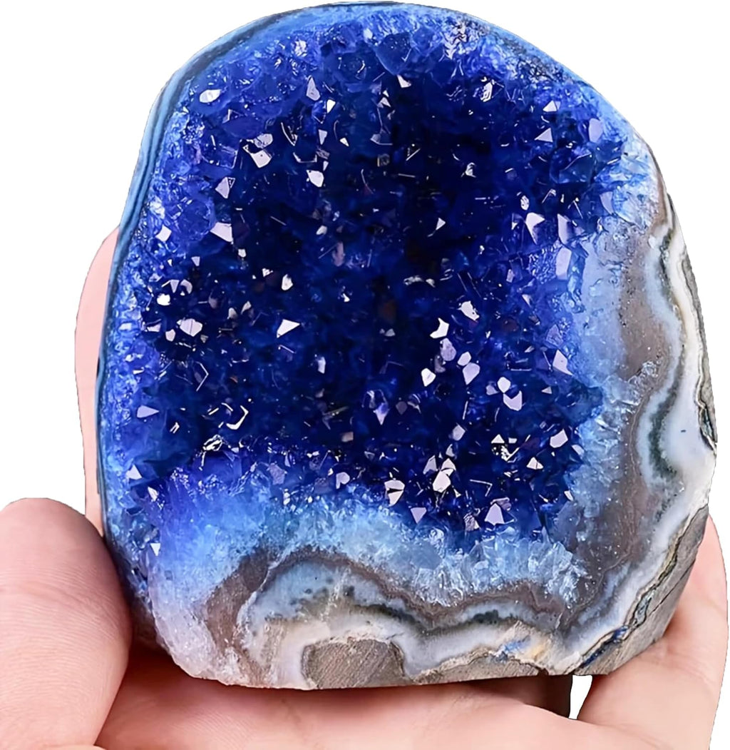 200-700g Selected Raw Geode Quartz Cluster Home Feng Shui Ornaments Energy Stone Healing Tools Meditation Feng Shui Decoration,Stone Display Piece, Mineral Specimen (Blue, 500-600g)