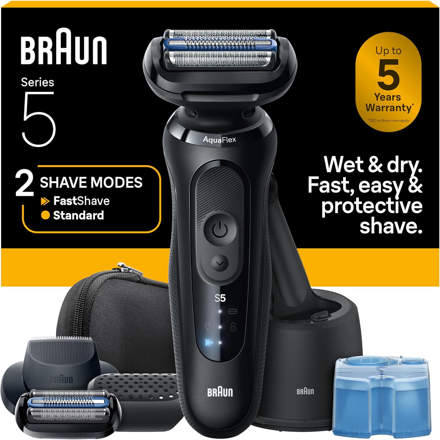 Braun Electric Razor for Men Series 5, Electric Shaver, Precision Trimmer, Extra Shaver Head, 4-in-1 Clean & Charge Center, S5 5165ps