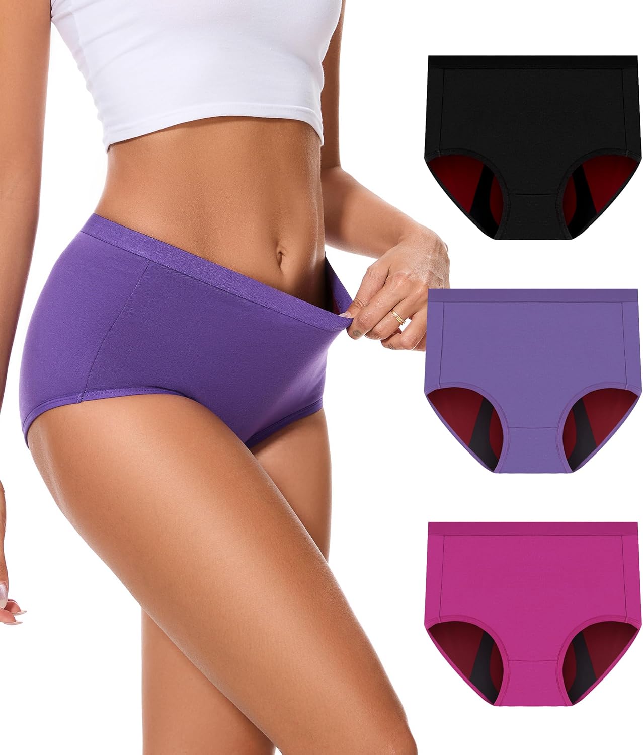 Incontinence Underwear for Women 100ml Heavy Flow Leak Proof Panties High Waisted Cotton Period Washable 3 Pack Large