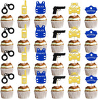 24Pcs Police Retirement Cupcake Topper, Police Officer Cupcake Decorations, Officer Grad Decoration, Police Party Decorations, Congrats Officer Party Topper Supplies Blue Gold Black