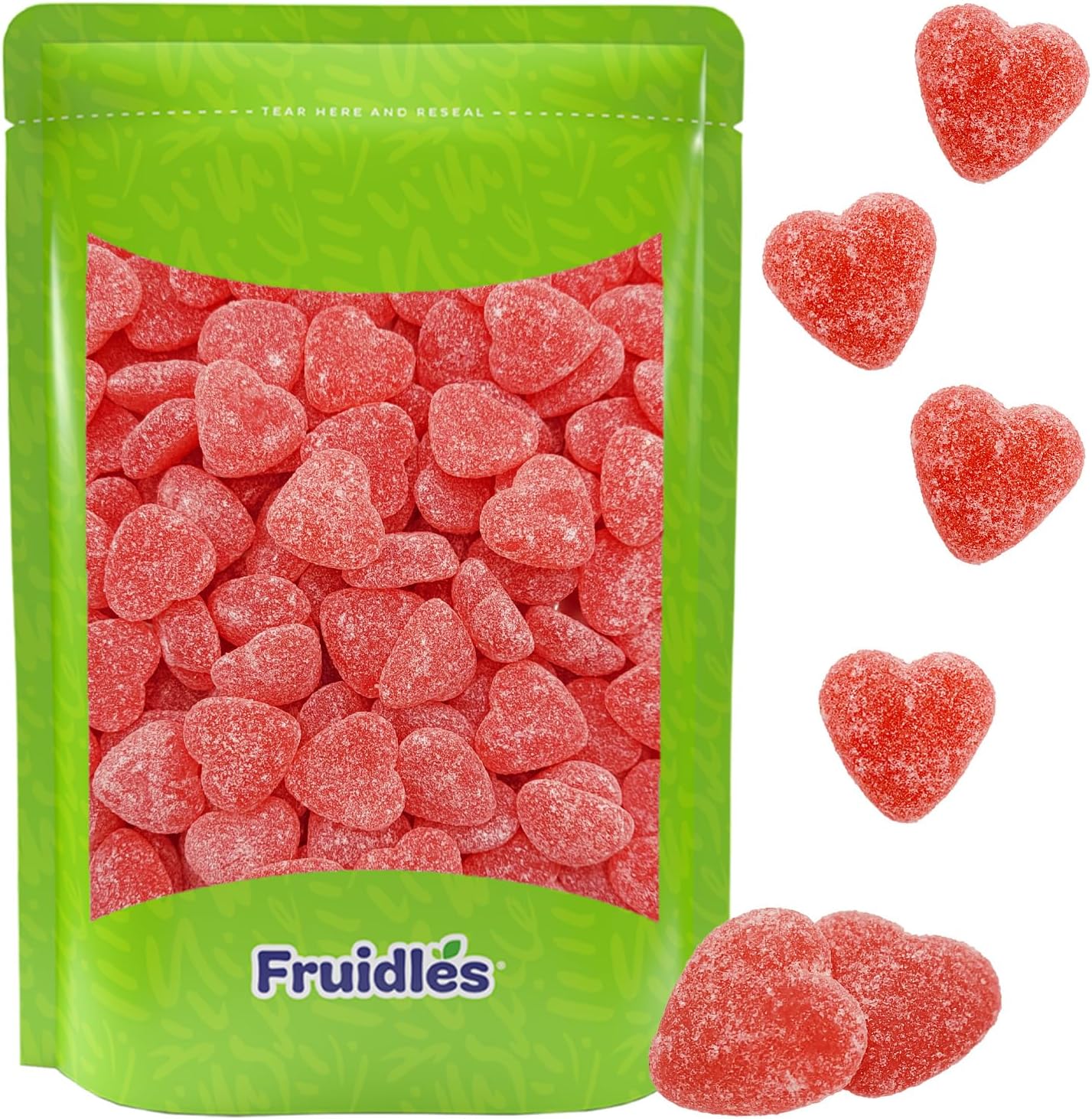 Fruidles Cherry Hearts Sanded Gummi Jelly, Delicious Gummy Candy, Fun and Festive Holiday Snacking, Party Favor, 5 Gram (Half-Pound)