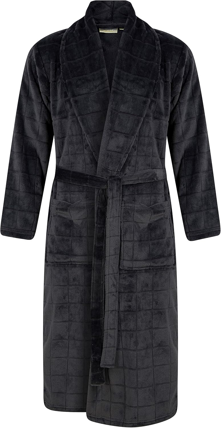 Mens Polished Fleece Long Sleeve Wrap Dressing Gown Robe