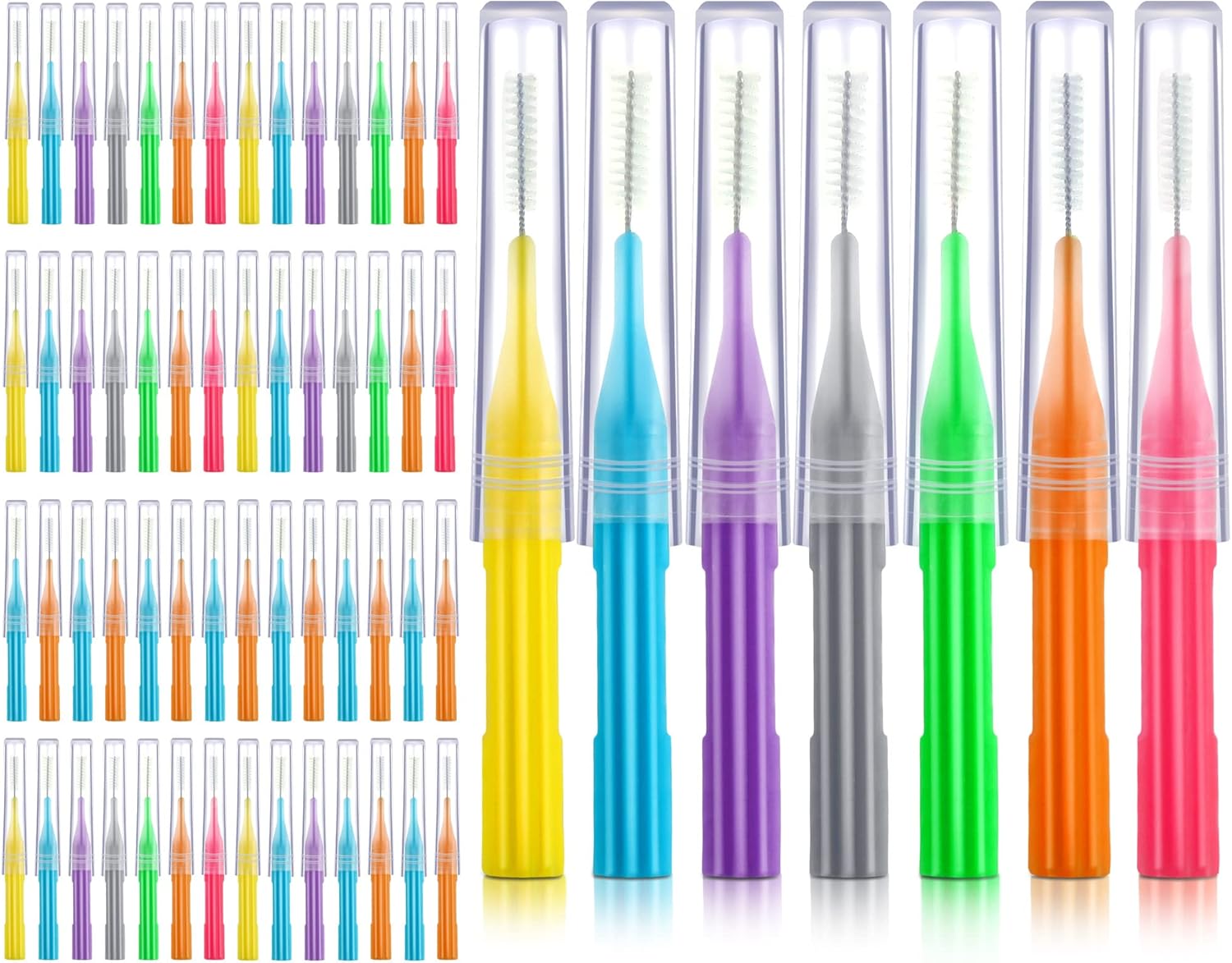 Patelai 100 Count Interdental Brush Set, Soft Braces Cleaner Picks with Cap, Multi Size Teeth Gap Cleaning Tool for Orthodontic Care Bridge Implant Travel Kit(Stylish Colors)