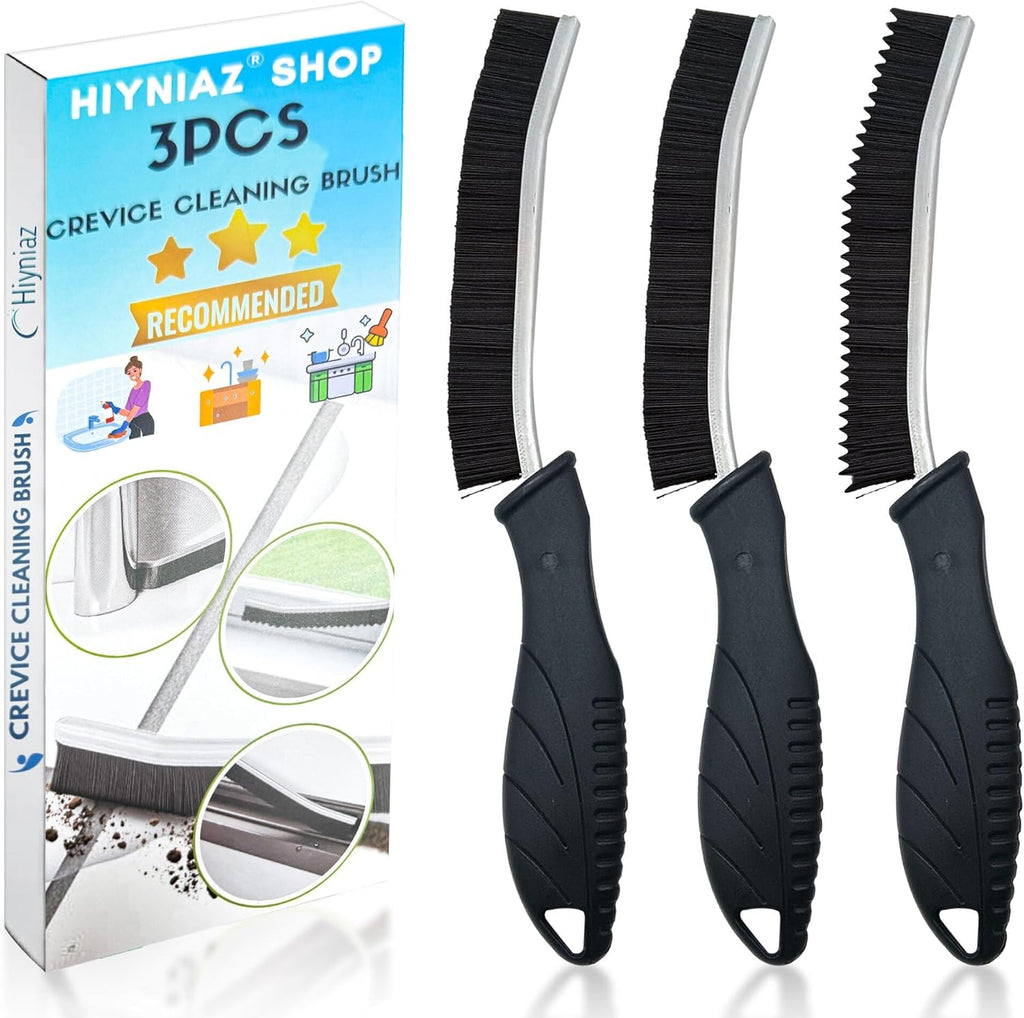 Hiyniaz 3Pcs Crevice Cleaning Brush Tool Grout Brush Cleaning Supplies, Home Essentials Bathroom Multifunctional Gap Scrub Hard Bristle Brushes for Household Use (Black Cleaning Brush-B)