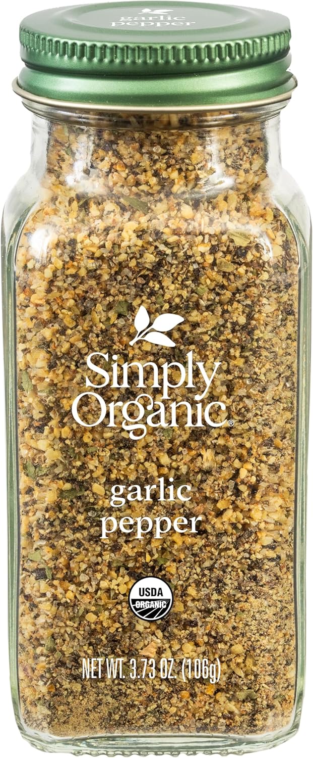 Simply Organic Garlic Pepper, 3.73 Ounce Jar, Blended with Pepper Sea Salt and Onion for Robust Flavor to any Dish