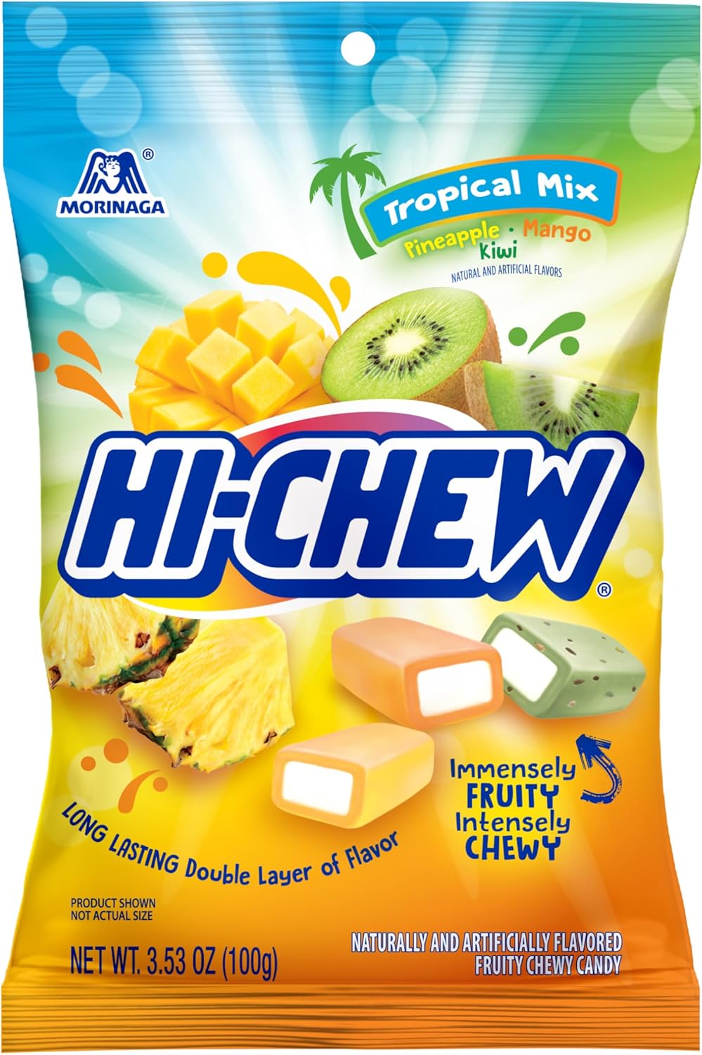 HI-CHEW Tropical Mix, 6 Bags, 3.53oz Each, Kiwi Pineapple Mango Taffy Candy