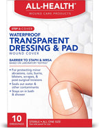 All Health Waterproof Transparent Dressing & Pad, Dressings, 2.375 in X 4 in | Wound Cover Barrier to Staph & MRSA, 10 Count
