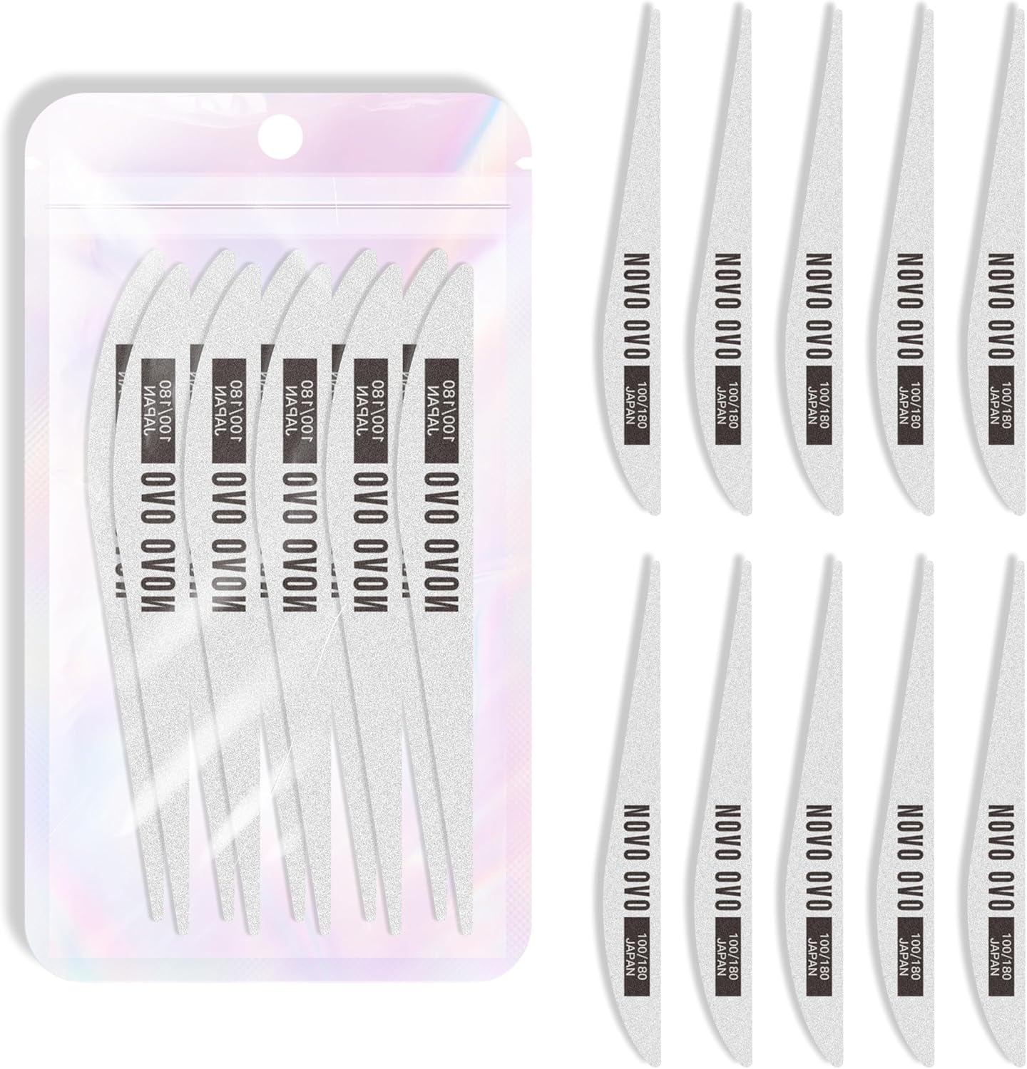 NOVO OVO Thin Nail File 10 PCS Professional Double Sided Extra Slim,Reusable,Emery Board(100/180 Grit) Nail Styling Tools for Home and Salon,Manicure Pedicure Tool and Nail Buffering Files