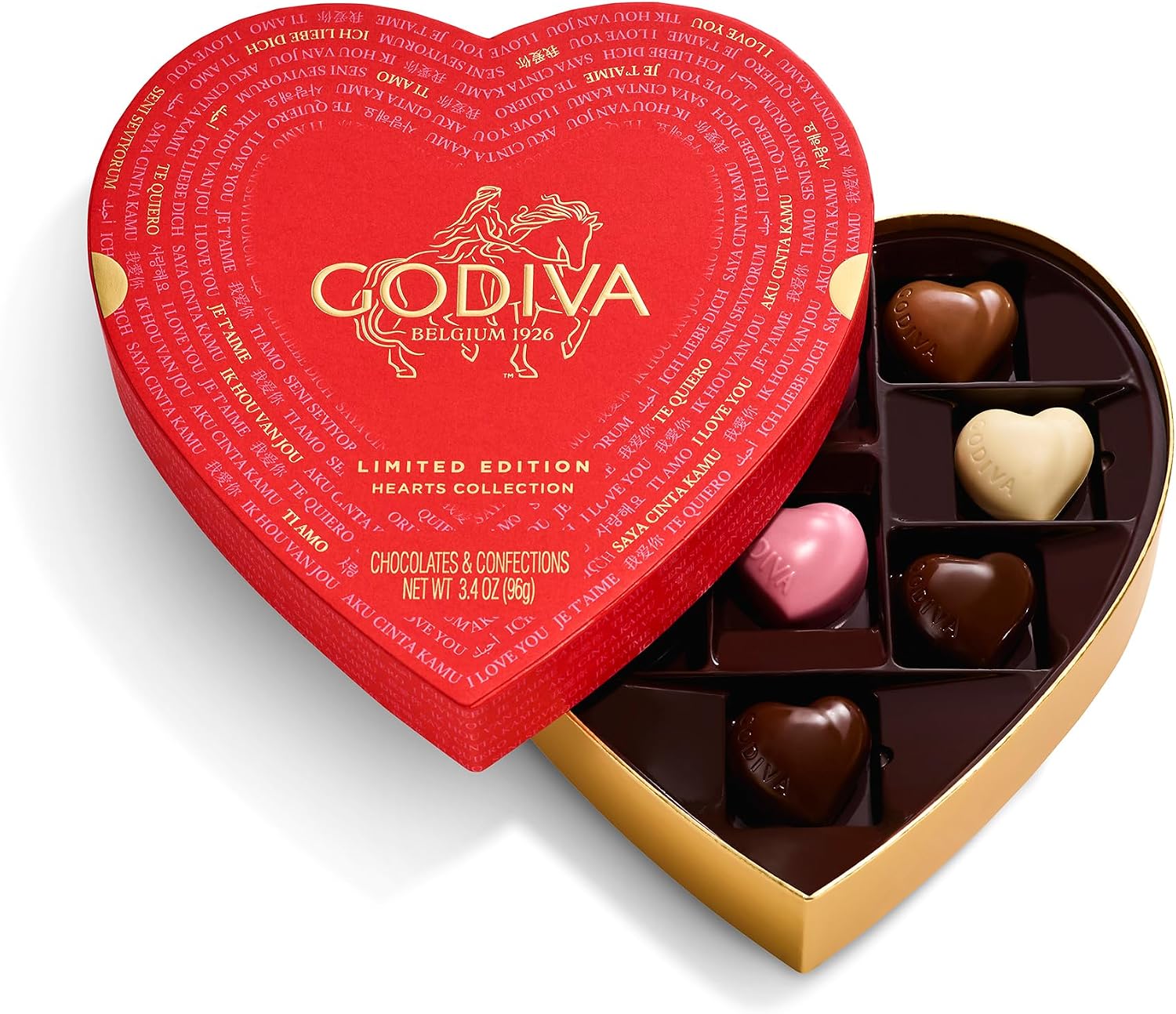Godiva Gold Heart Belgian Chocolate Box, Assorted Chocolates with Ganache and Pralinés, Elegant Valentine’s Day Gift for Her, 9 Pc
