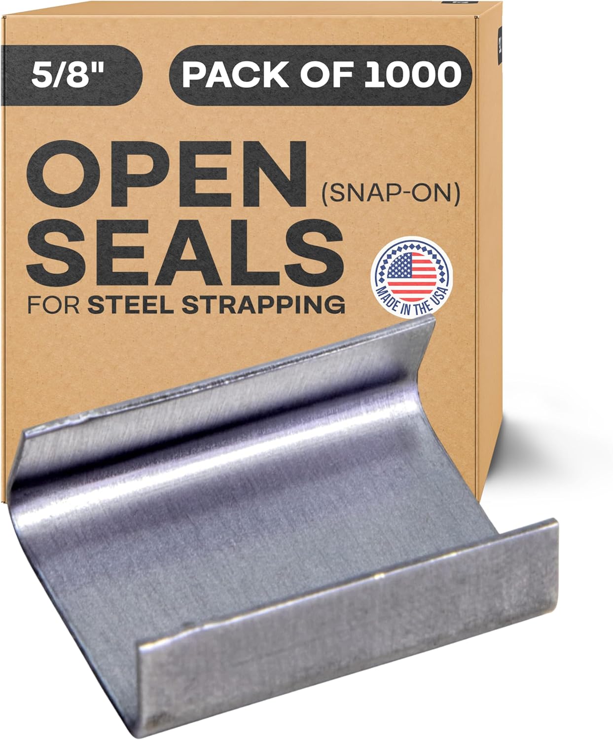 IDL Packaging Open (Snap-On) Seals for 5/8" Strap Width Steel Strapping (Pack of 1000) - Superior Holding Power - Sturdy Metal Clips for Securing Heavy Packaging and Pallet Banding