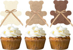 24pcs Bear Cupcake Toppers with Bows LUCKYQUBE Bears Baby Shower Decorations We Can Bearly Wait Cake Cupcake Topper Decoration for Bear Theme Birthday Baby Shower Gender Reveal Party Supplies