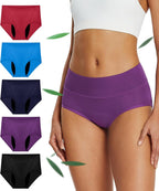 Incontinence Underwear for Women, Leak Proof Reusable Washable Full Briefs for Bladder Leak, Postpartum 5 Pack (Multicolor01, 3X-Large)