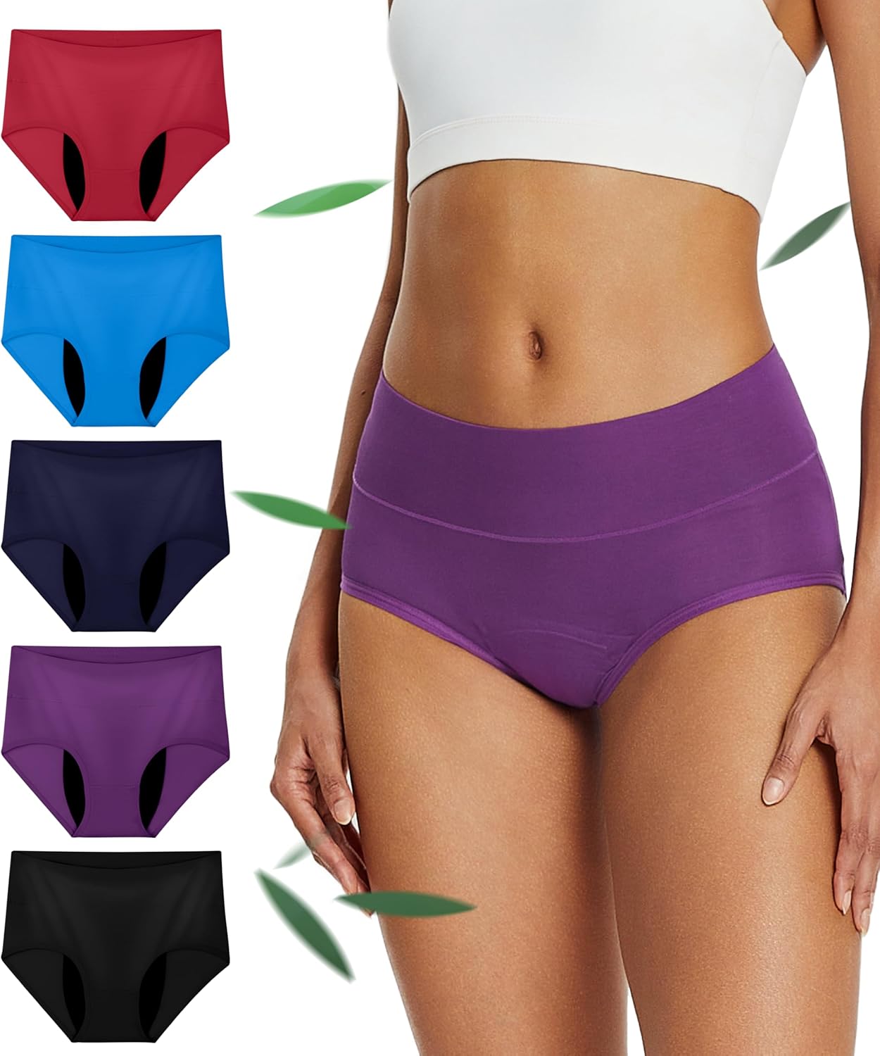 Incontinence Underwear for Women, Leak Proof Reusable Washable Full Briefs for Bladder Leak, Postpartum 5 Pack (Multicolor01, 3X-Large)