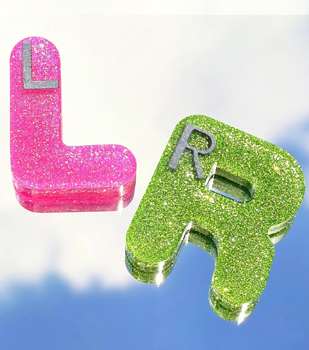 Plifal Xray Markers with Lead Initials - Glitter Radiology X-ray Markers in Rose & Green "L&R" Letter Shape Include Reusable Adhesive Tapes to Nurse Radiologist Badge Buddy, Easy to Identify