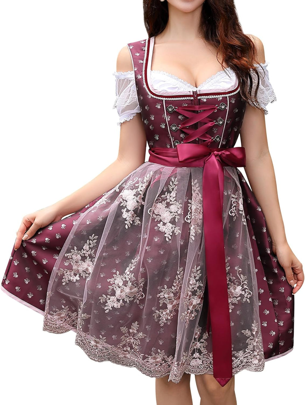 Clearlove Women's 3 Pieces German Dirndl Dress Costumes for Bavarian Oktoberfest Halloween Carnival