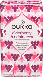 Pukka Elderberry & Echinacea Organic Herbal Tea, Perfect for Wellness Support, Caffeine Free, 20 Total Tea Bags