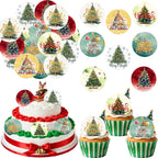 36PCS Edible Christmas Tree Cupcake Toppers Wafer Paper Merry Christmas Tree Cupcake Picks for Christmas Theme New Year Party Baby Shower Birthday Supplies