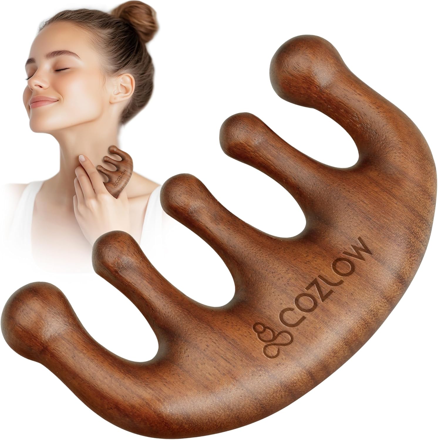 Cozlow Head Scalp Comb - Premium Wooden Massage Comb for Neck & Shoulder - Natural Sandalwood Massager for Soft & Smooth Hair - Wood Therapy Massage Tool for Stress Relief & Muscle Relaxation