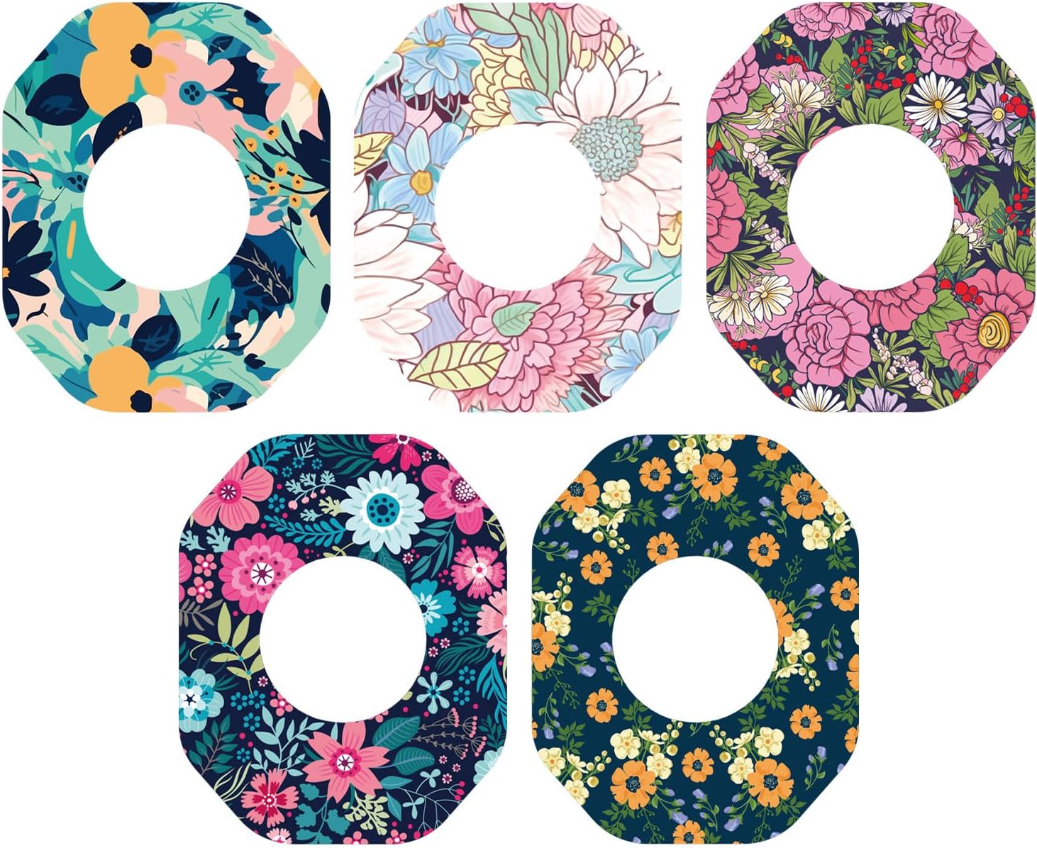 25pcs Sensor Covers for Libre 2/1, Spring Flower Style Sensor Stickers Waterproof & Sweatproof Pre-Cut Monitor Patch Long Stay for CGM Sensors Tape Adhesive Patches Accessories (5 Styles)