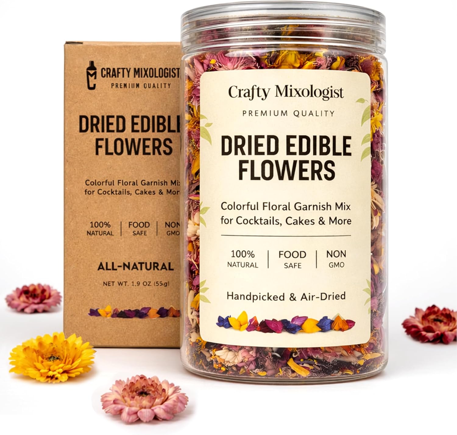 Dried Edible Flowers for Cake Decorating & Cocktails – Edible Flowers (50g, ~67pcs) – Flower Garnish for Drinks, Tea & Baking – Floral Cake Decorations, Cocktail Flower Mix