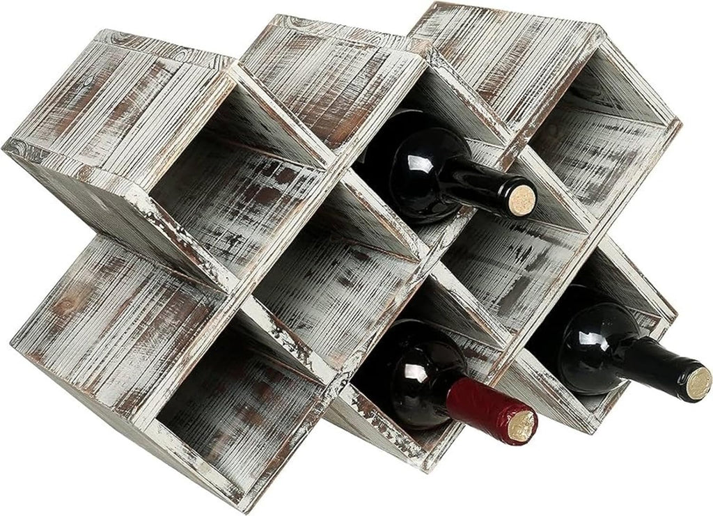 NIBHZ Wooden Wine Rack Desktop Simple Diamond Lattice Wine Display Storage Rack Household Small Wine Cabinet Solid Wood Wine Rack,Grey