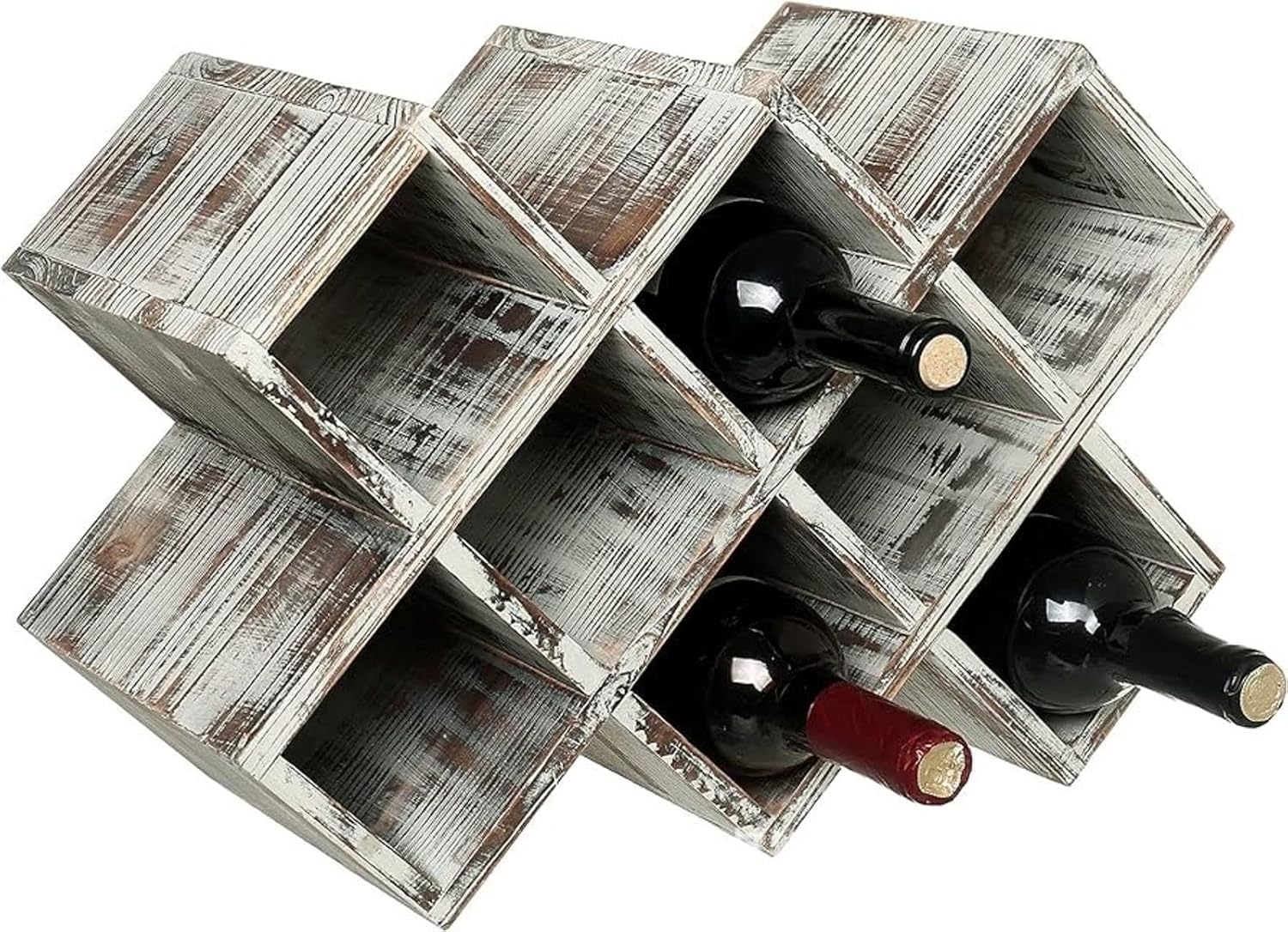 NIBHZ Wooden Wine Rack Desktop Simple Diamond Lattice Wine Display Storage Rack Household Small Wine Cabinet Solid Wood Wine Rack,Grey