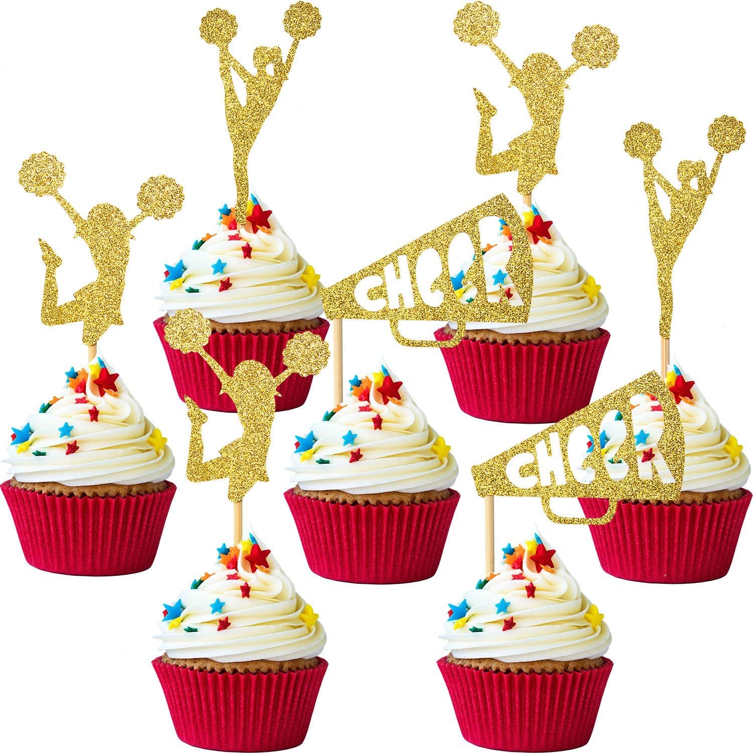 36 Pieces Cheerleader Cupcake Toppers Glitter Cheerleading Gymnastics Cupcake Picks Cheer Team Cake Decorations Gymnast Girl Toothpicks Cake Decor for Girls Birthday Party Favors Supplies