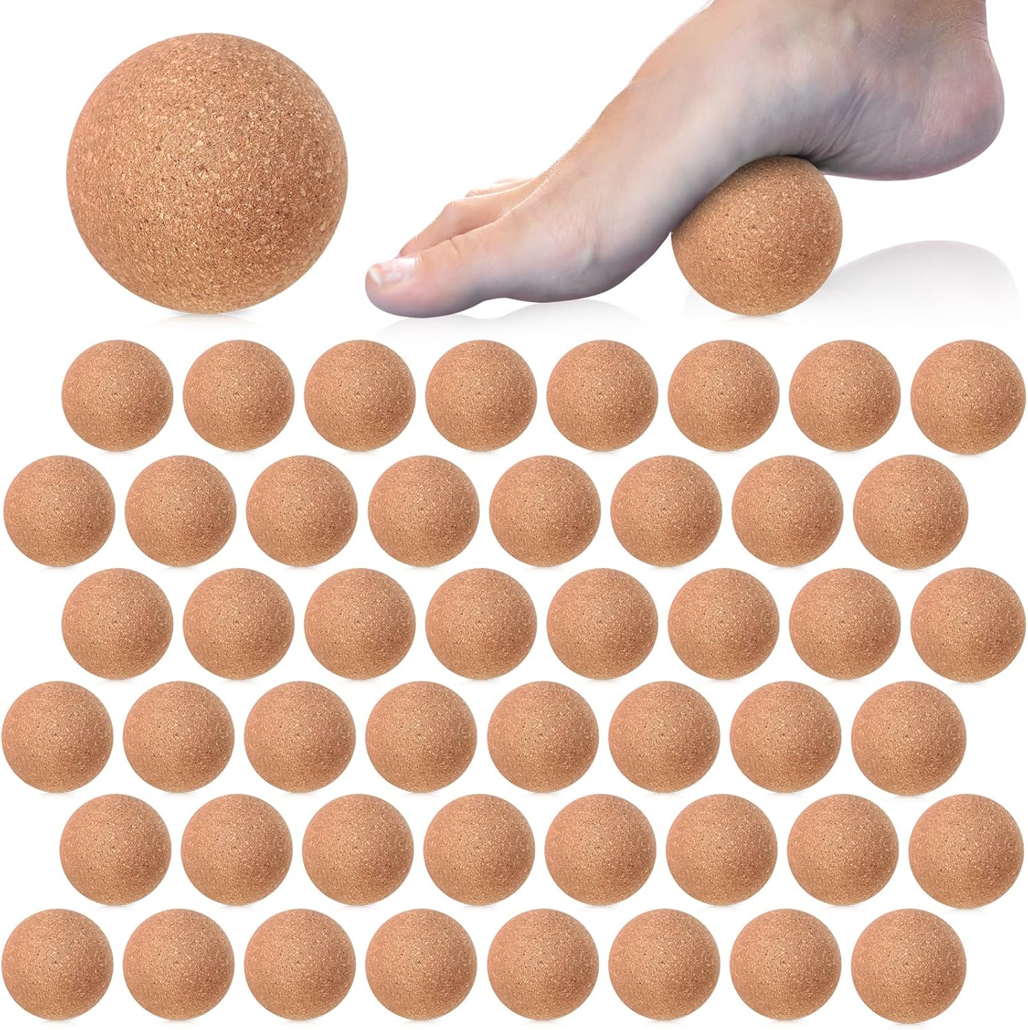 Seenelling 50 Pcs Cork Massage Ball Solid Hard Myofascial Release Yoga Ball for Back Foot Neck Pain Therapy Portable Tissue Muscle Release Tool for Home Office Travel (2 Inch)