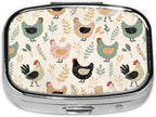 Pill Box-2 Compartment Small Pill Case Square Organizer Case with Mirror Portable Metal Medicine Box Travel Container for Pocket & Purse Women Men（Rustic Chicken）