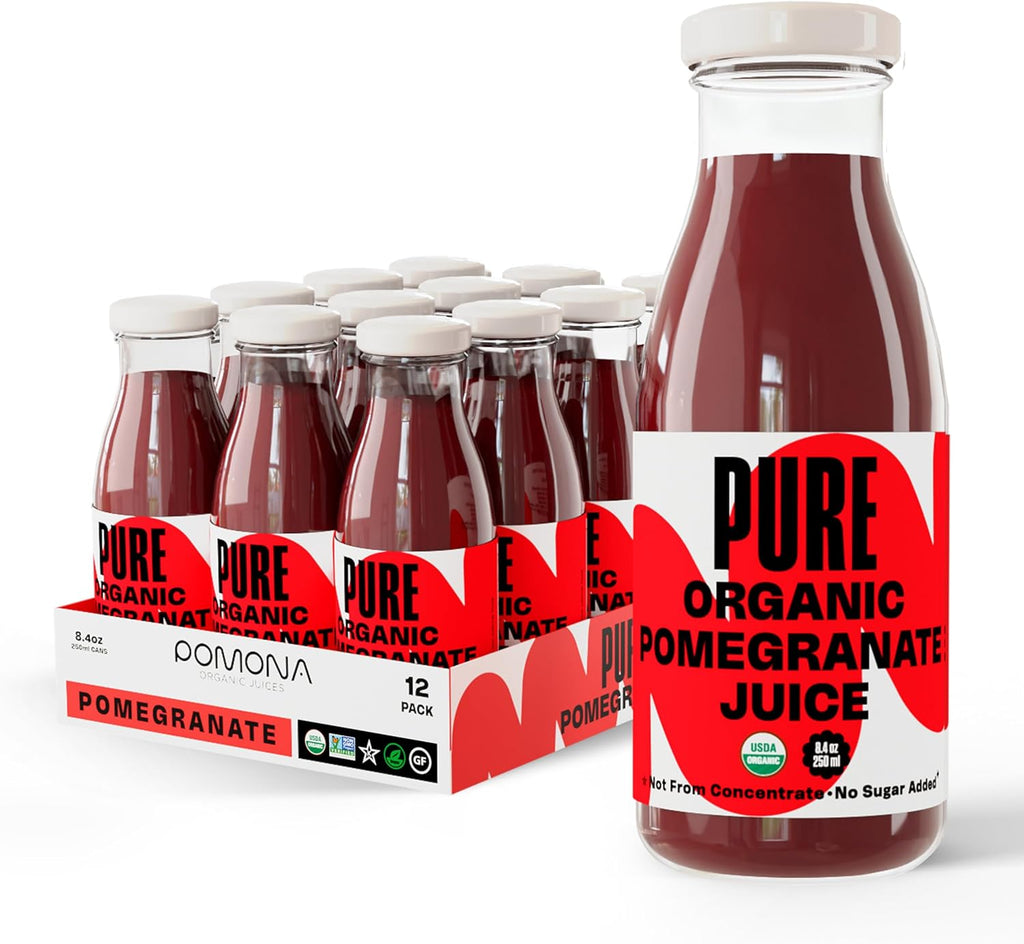 Pure Pomegranate Juice, 8.4 Ounce Bottle (Pack of 12), Cold Pressed Organic Juice, Non-GMO, No Sugar Added, Not from Concentrate, Gluten Free, Kosher Certified, Preservative Free