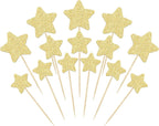 Gyufise 42Pcs Star Cupcake Toppers Gold Glitter Assembled Twinkle Star Cupcake Picks Wedding Engagement Bridal Shower Birthday Party Cake Decorations Supplies Mixed Size