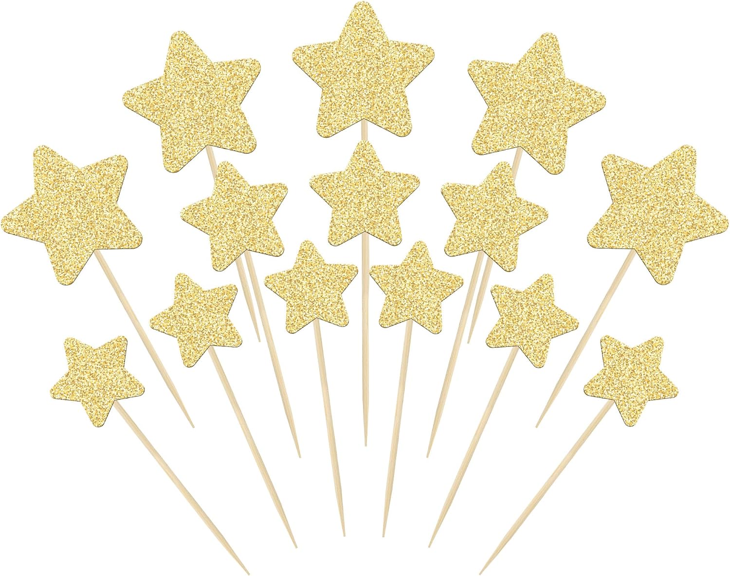Gyufise 42Pcs Star Cupcake Toppers Gold Glitter Assembled Twinkle Star Cupcake Picks Wedding Engagement Bridal Shower Birthday Party Cake Decorations Supplies Mixed Size